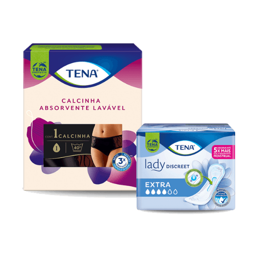 KIT: CALCINHA PARA INCONTINÊNCIA URINÁRIA TENA PRETA + ABSORVENTE LADY DISCREET EXTRA