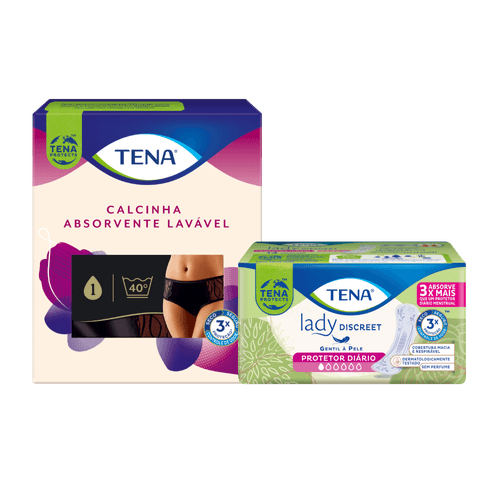 KIT: CALCINHA ABSORVENTE  LAVÁVEL PRETA + PROTETOR DIÁRIO LADY DISCREET