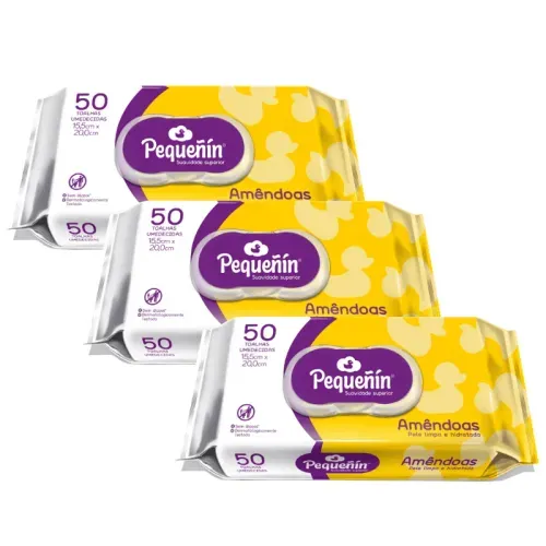 KIT 150 UNIDADES TOALHAS UMEDECIDAS PEQUEÑIN AMENDOAS