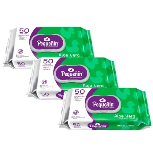 KIT 150 UNIDADES TOALHAS UMEDECIDAS PEQUEÑIN ALOE VERA